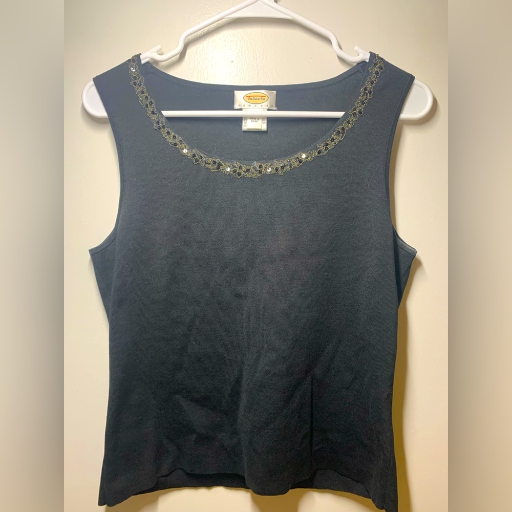 Vintage Talbots Petite Large Black Womens Detailed Tank